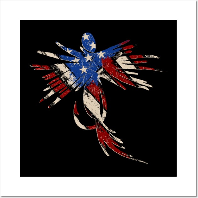 Vintage Red White and Blue American Flag Distressed Fly Fishing Wall Art by TeeCreations